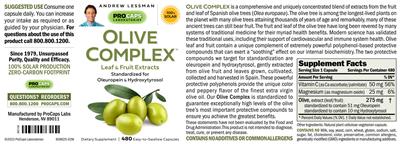 Olive Complex Leaf & Fruits Extract label