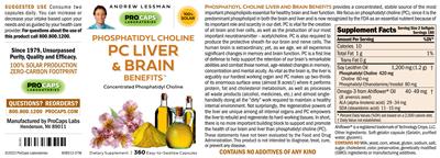 Phosphatidyl Choline PC Liver & Brain Benefits label