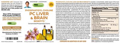 Phosphatidyl Choline PC Liver & Brain Benefits label