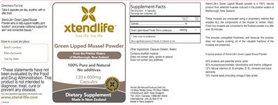 Green Lipped Mussel Powder label