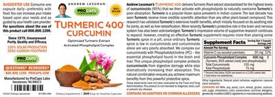 Turmeric 400 Curcumin label