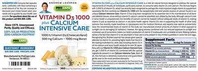 Vitamin D3 1000 plus Calcium Intensive Care label