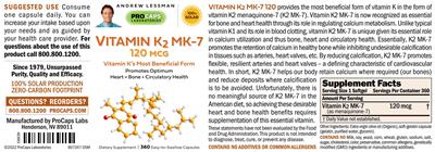 Vitamin K2 MK-7 120 mcg label