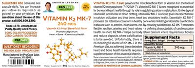 Vitamin K2 MK-7 240 mcg label