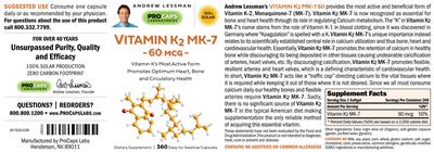 Vitamin K2 MK-7 60 mcg label