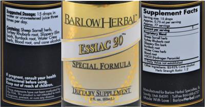 Essiac 20 Tincture label