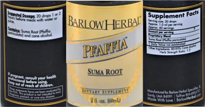 Pfaffia Suma Root Tincture label