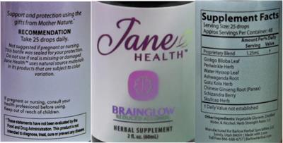 BrainGlow Tincture Reduced Alcohol label