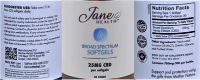 CBD Broad Spectrum Softgels 25 mg label