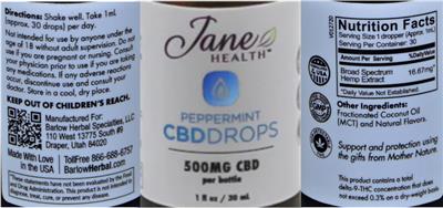 CBD Drops Peppermint 500 mg label