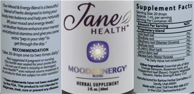 Mood & Energy Blend Tincture label