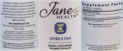 Spirulina 360 mg label