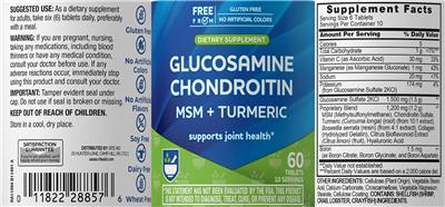 Glucosamine Chondroitin + MSM & Turmeric label