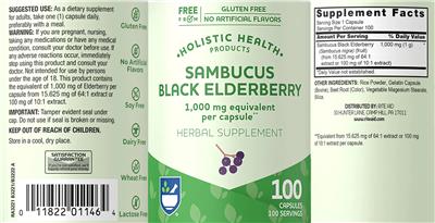 Sambucus Black Elderberry 1,000 mg label