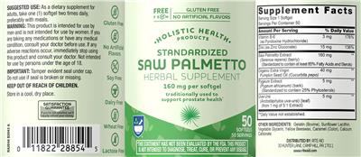 Standardized Saw Palmetto 160 mg label