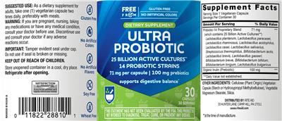 Ultra Probiotic 71 mg Prebiotics 100 mg label