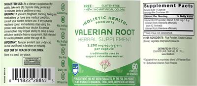 Valerian Root 1,200 mg label