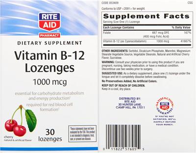 Vitamin B-12 Lozenges 1000 mcg Cherry label