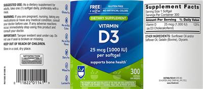 Vitamin D3 25 mcg (1000 IU) label