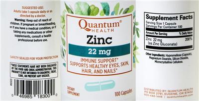 Zinc 22 mg label
