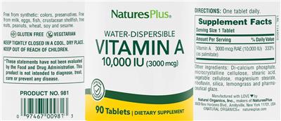 Vitamin A 10,000 IU (3000 mcg) label