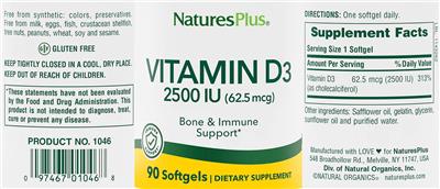 Vitamin D3 2500 IU (62.5 mcg) label