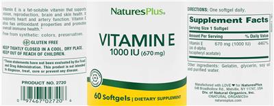 Vitamin E 1000 IU (670 mg) label