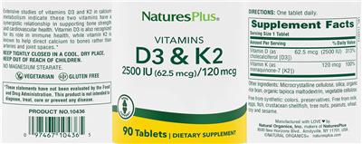 Vitamins D3 2500 IU (62.5 mcg) & K2 120 mcg label