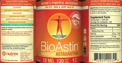 Hawaiian Astaxanthin 12 mg label