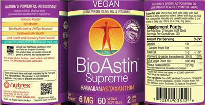 Supreme Hawaiian Astaxanthin 6 mg label