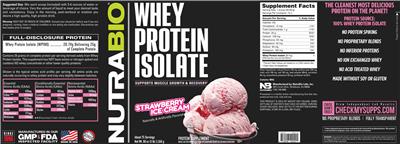 Whey Protein Isolate Strawberry Ice Cream label