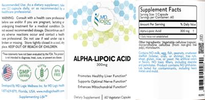 Alpha-Lipoic Acid 300 mg label
