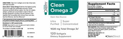 Clean Omega 3 1020 mg label