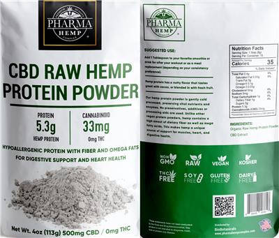 CBD Raw Hemp Protein Powder label
