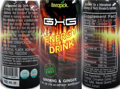 GXG Energy Drink Ginseng & Ginger label