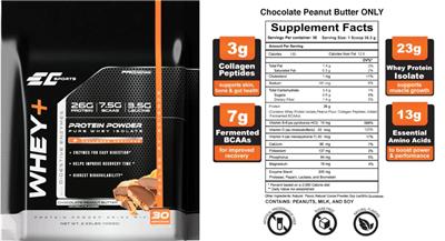 Whey+ Chocolate Peanut Butter label