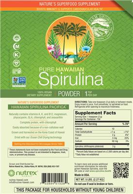 Pure Hawaiian Spirulina Powder label