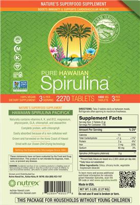 Pure Hawaiian Spirulina 1,000 mg label
