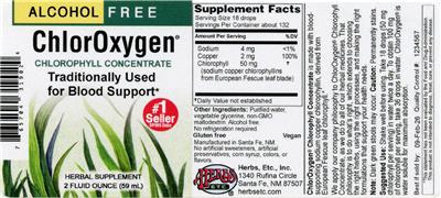 ChlorOxygen Chlorophyll Concentrate Alcohol Free label