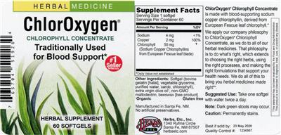 ChlorOxygen Chlorophyll Concentrate label