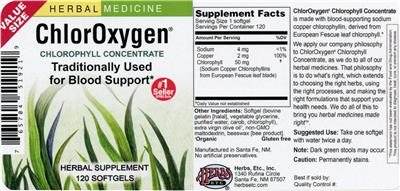 ChlorOxygen Chlorophyll Concentrate Softgels label