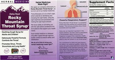 Osha Root Rocky Mountain Throat Syrup label