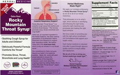 Osha Root Rocky Mountain Throat Syrup label