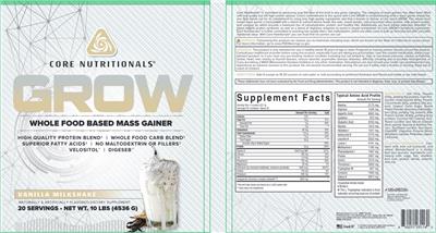 GROW Vanilla Milkshake label