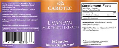 LivaNew (Milk Thistle Extract) label