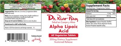 Alpha Lipoic Acid 300 mg label