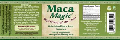 Gelatinized Maca Root Capsules 600 mg label
