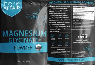 Magnesium Glycinate Powder 200 mg label