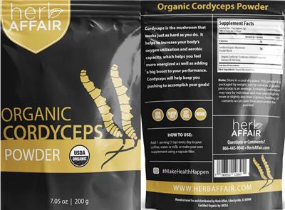 Organic Cordyceps Powder label