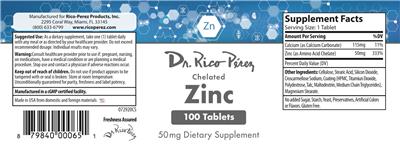 Chelated Zinc 50 mg label